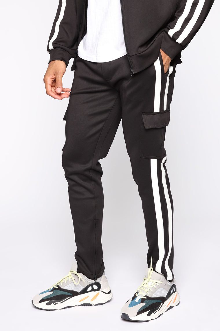 track pants black and white stripe