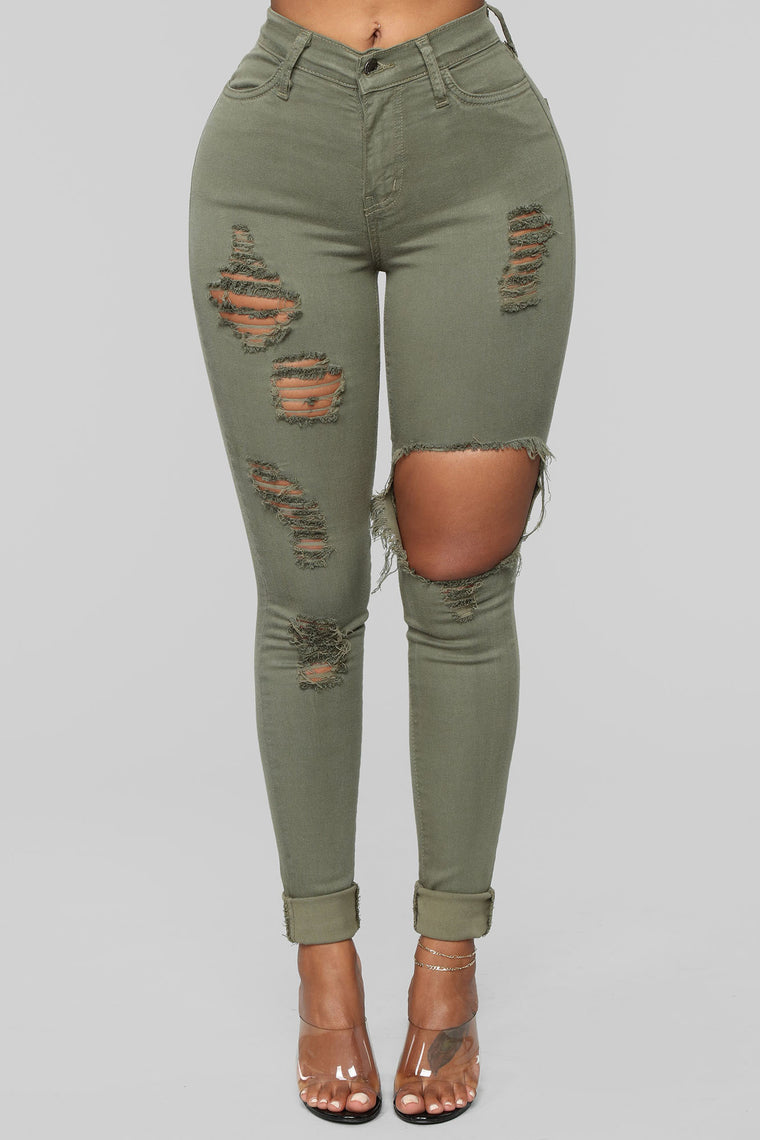 olive green distressed jeans
