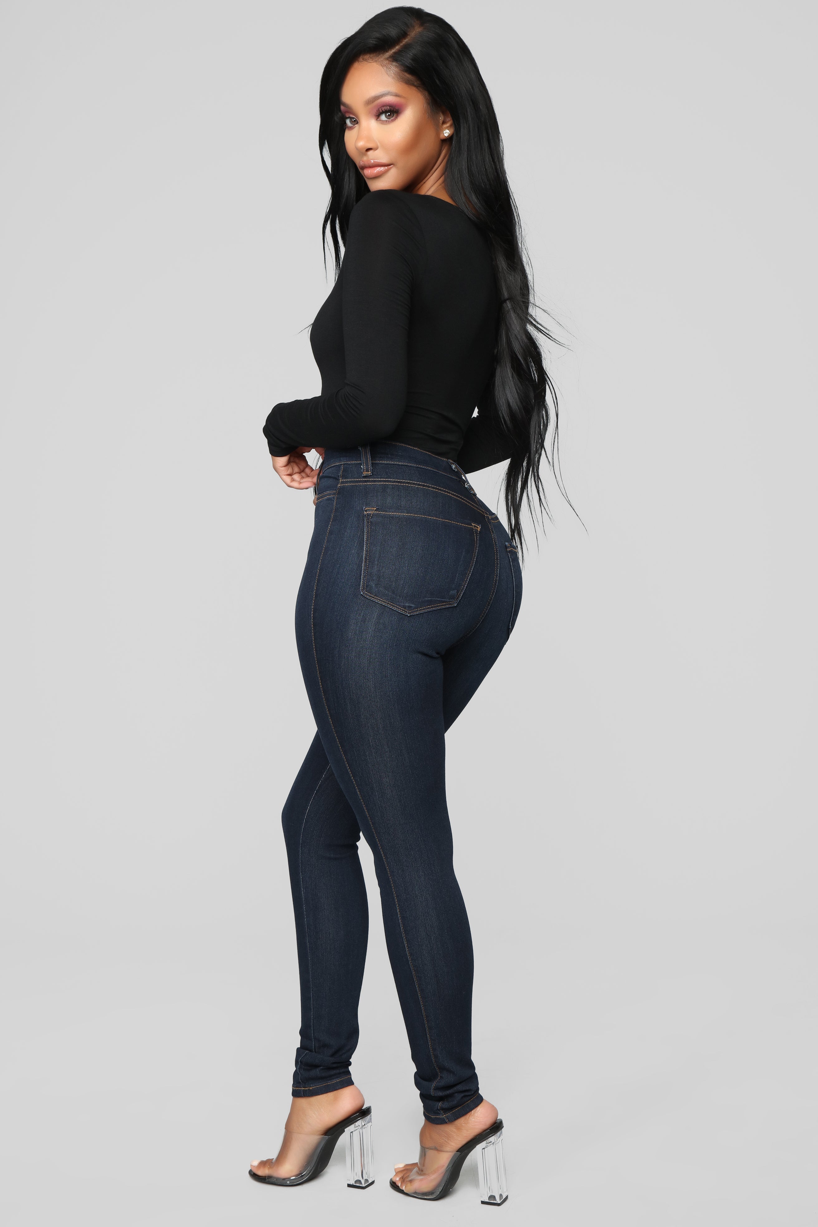 Classic High Waist Skinny Jeans - Dark