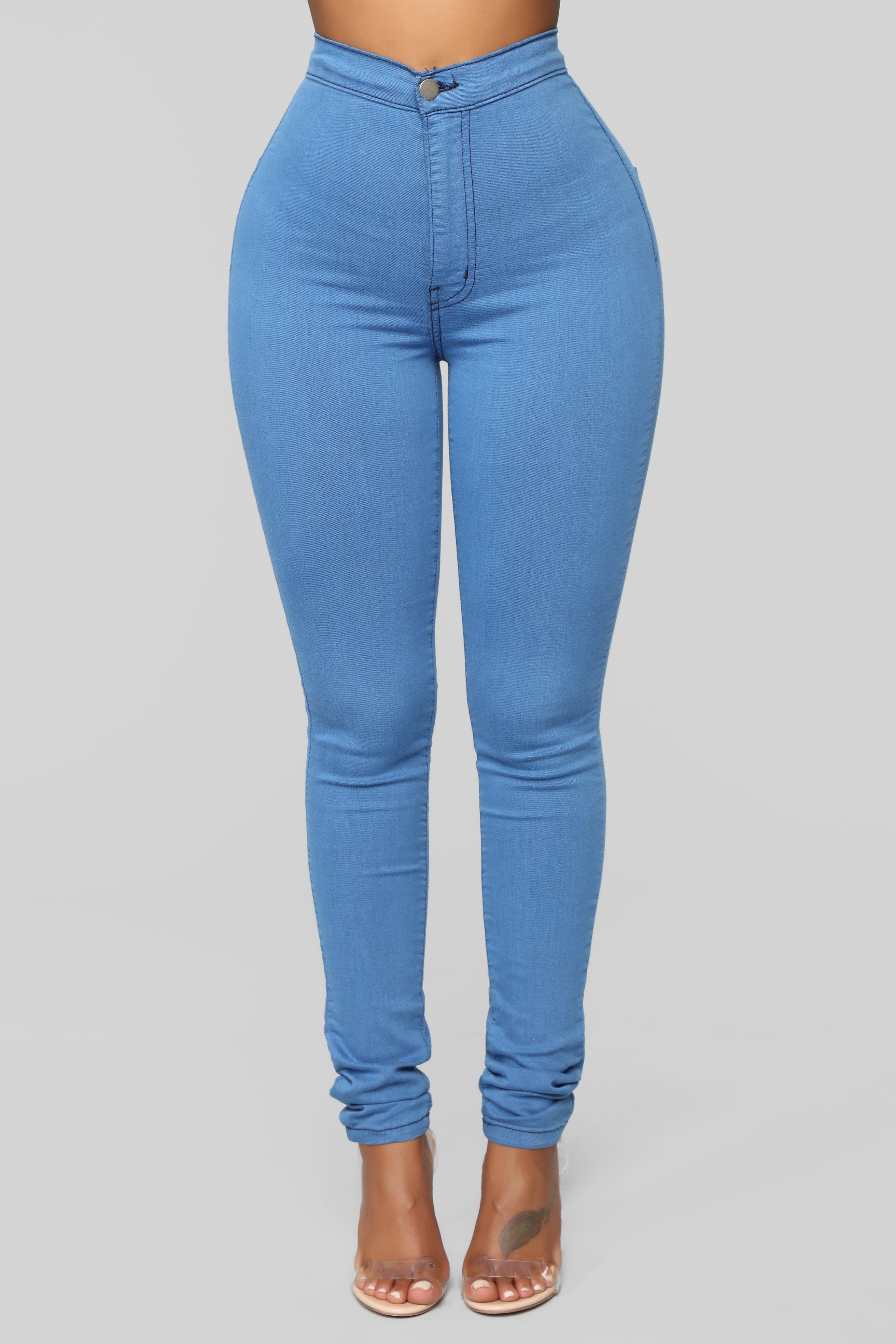 Super High Waist Denim Skinnies - Medium Blue – Fashion Nova