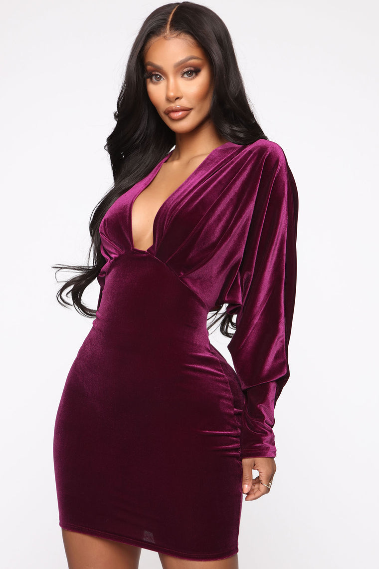 eggplant velvet dress