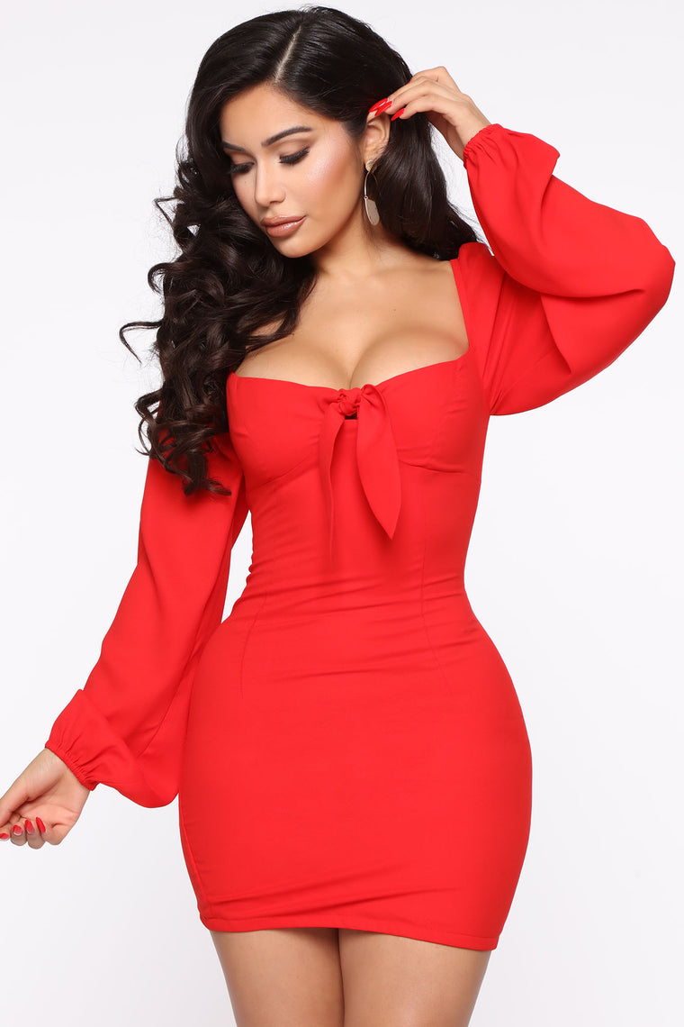 Sweet Sayings Mini Dress - Red, Dresses 