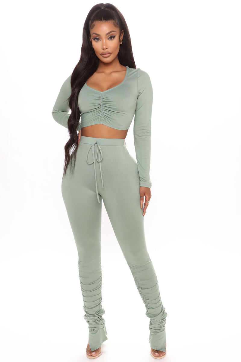 Here For You Ruched Legging Set - Sage | Fashion Nova, Matching Sets ...