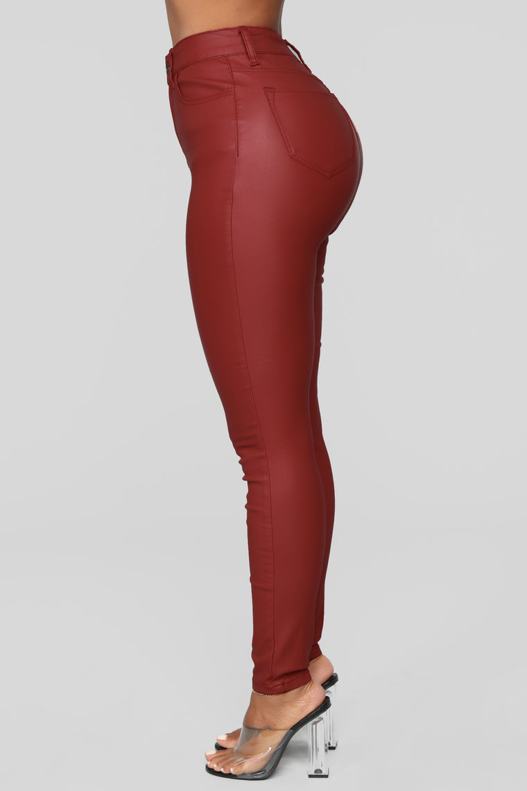 burgundy pleather pants