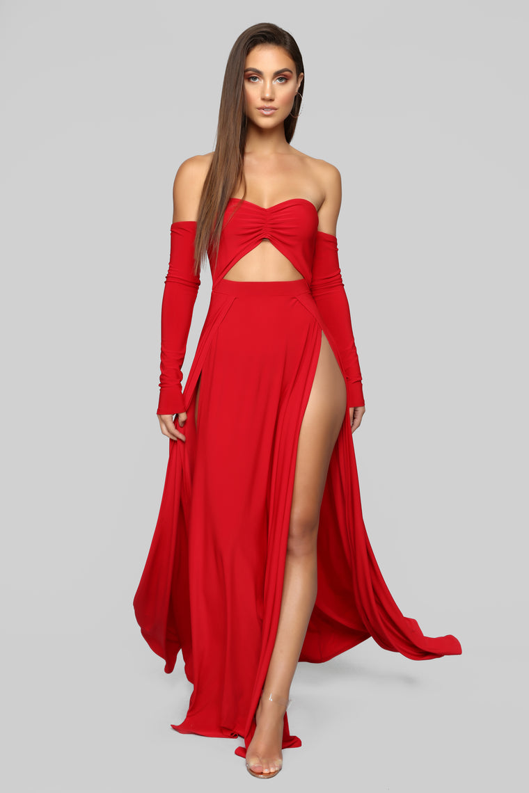 fashion nova red off the shoulder dress