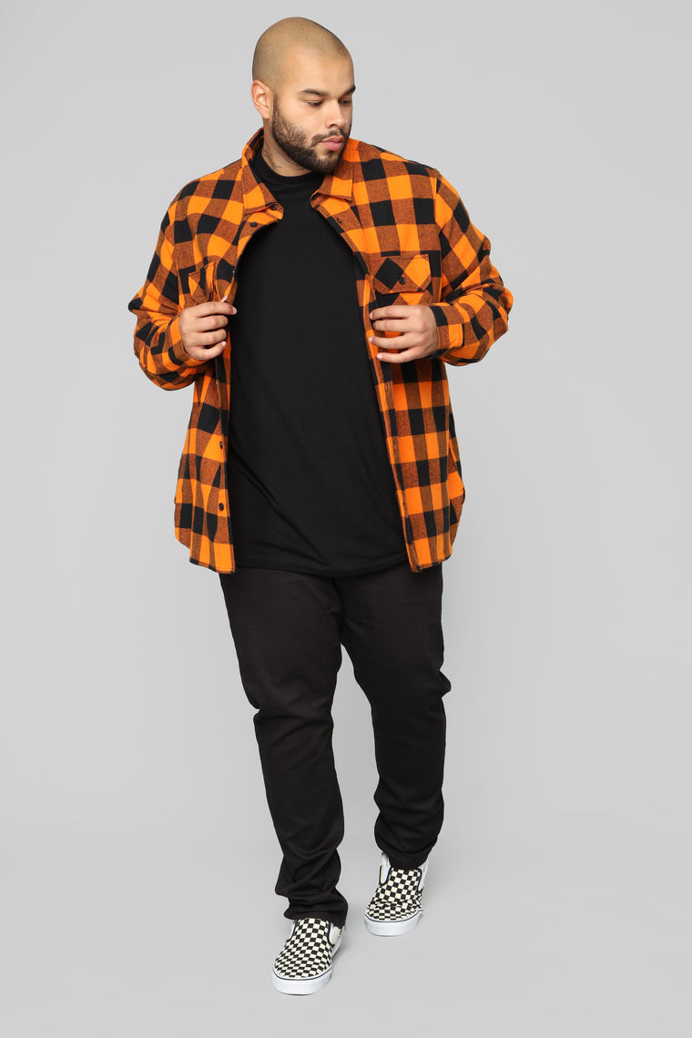 Kane's Long Sleeve Flannel Top- Orange/combo, Mens Shirts | Fashion Nova