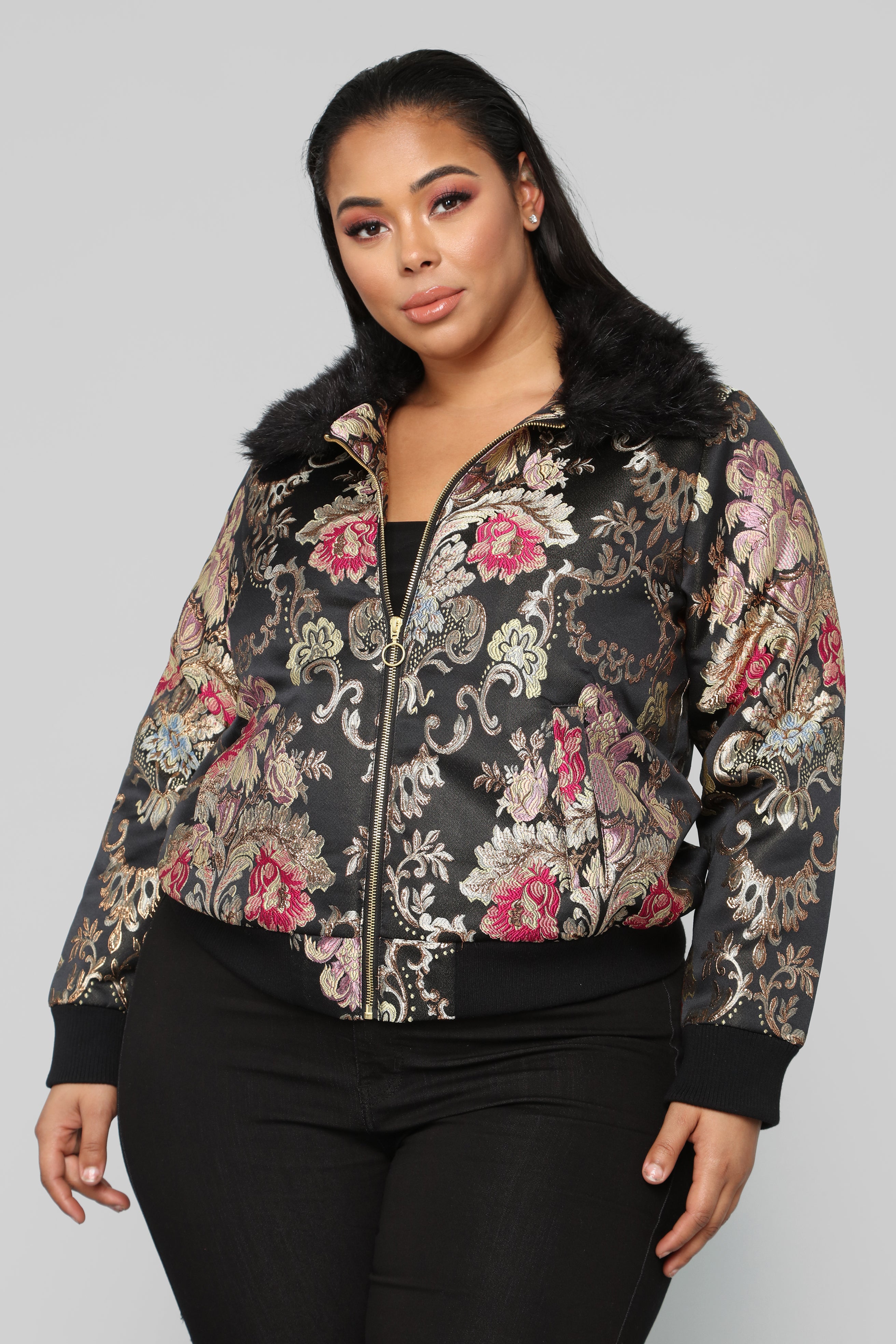 No Secrets Fur Collar Bomber - Black