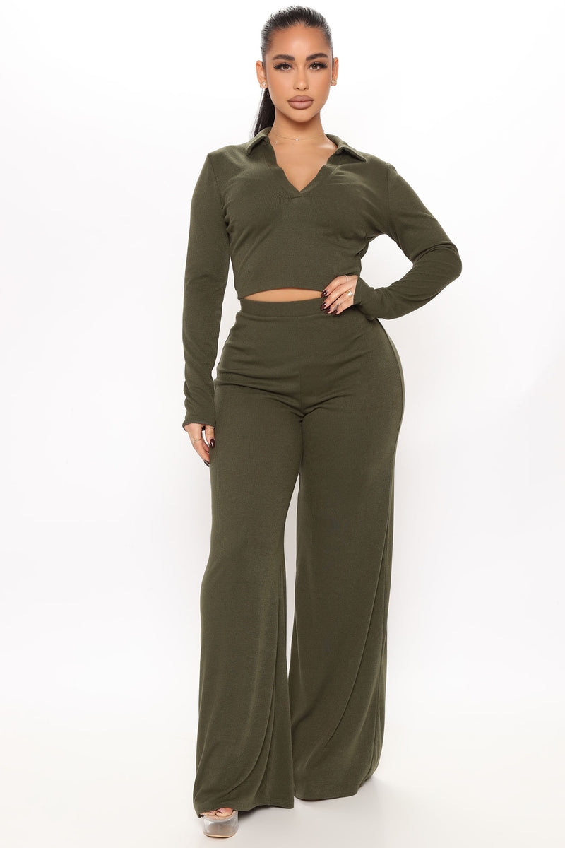 Fine With Me Ribbed Pant Set - Olive | Fashion Nova, Matching Sets ...