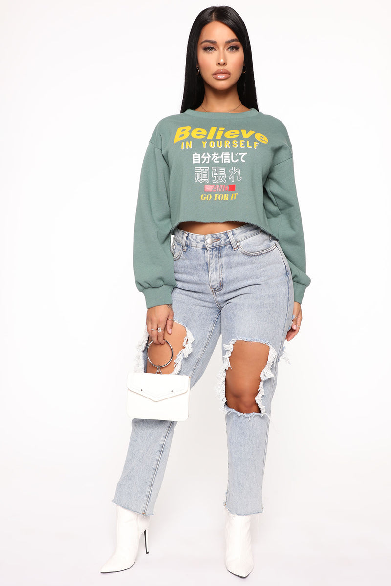 Believe In Yourself Cropped Sweatshirt - Green | Fashion Nova, Graphic ...