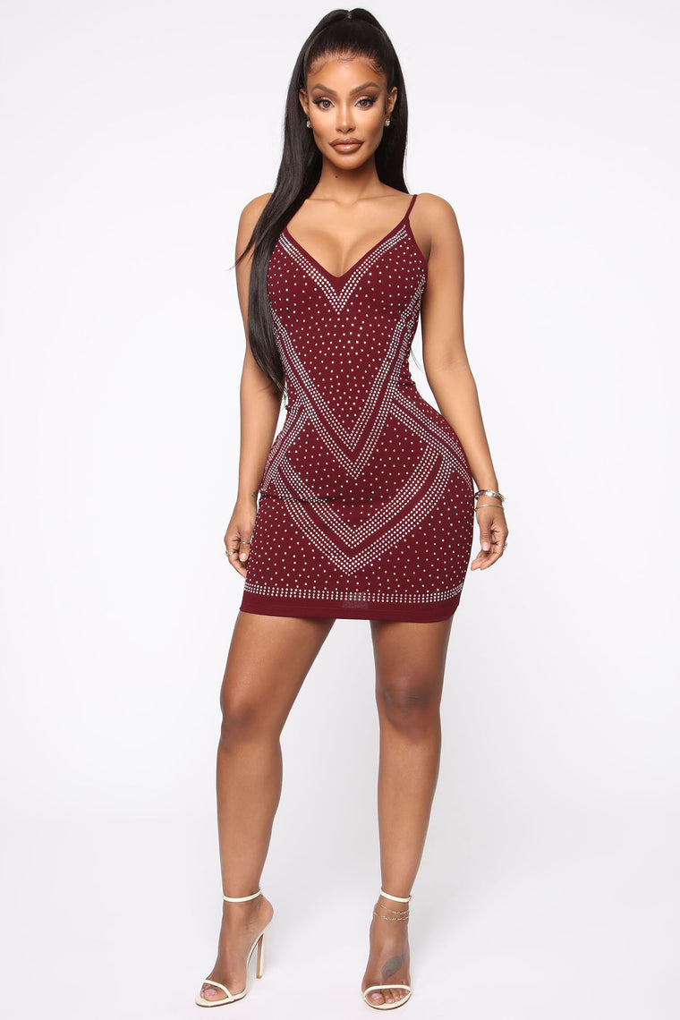 burgundy rhinestone dress