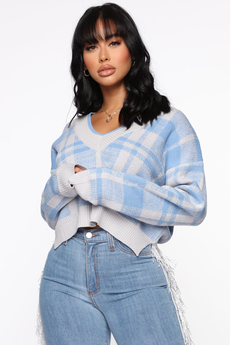 Living The Comfy Life Cropped Sweater - Blue