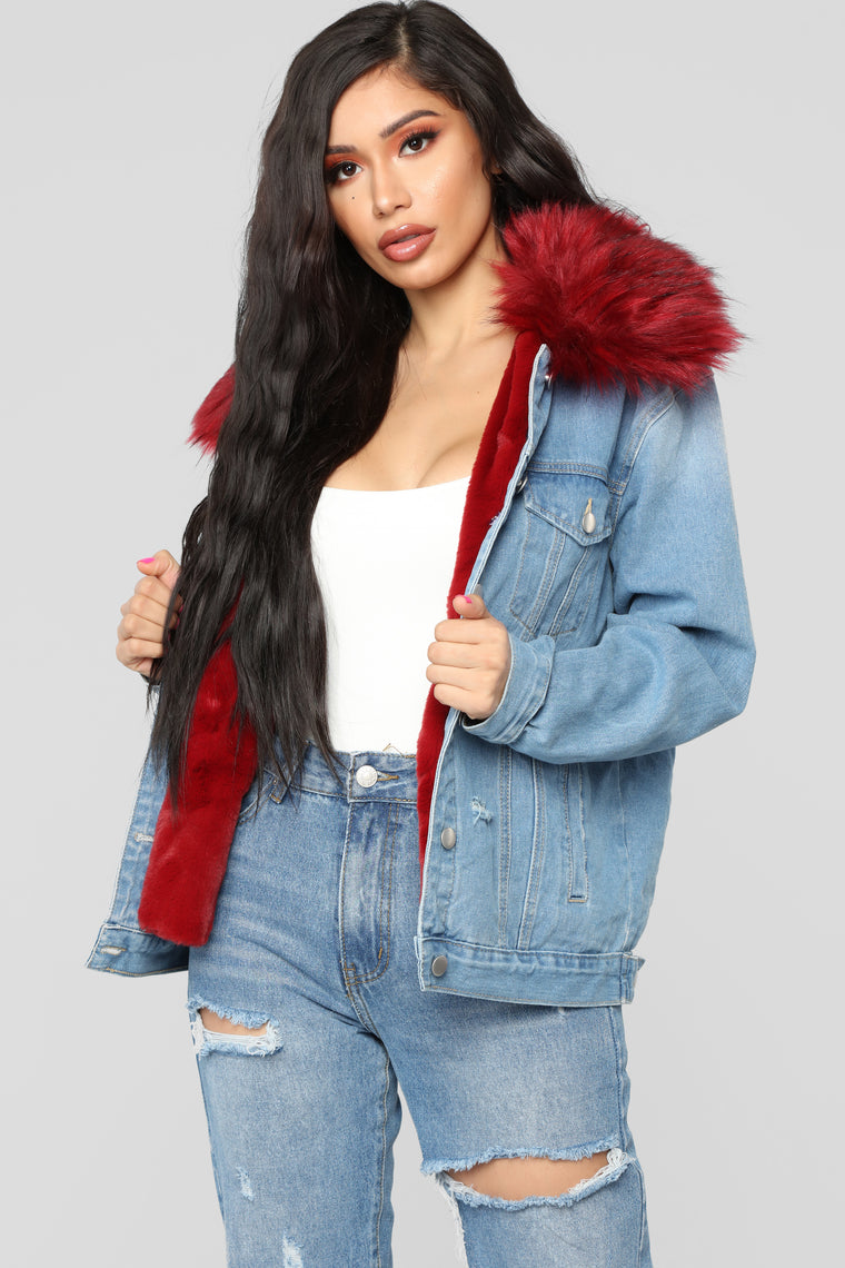 red jean jacket with fur