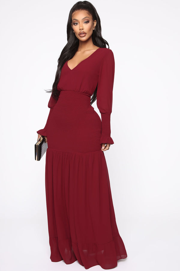 Southern Drawl Smocked Maxi Dress - Burgundy – Fashion Nova