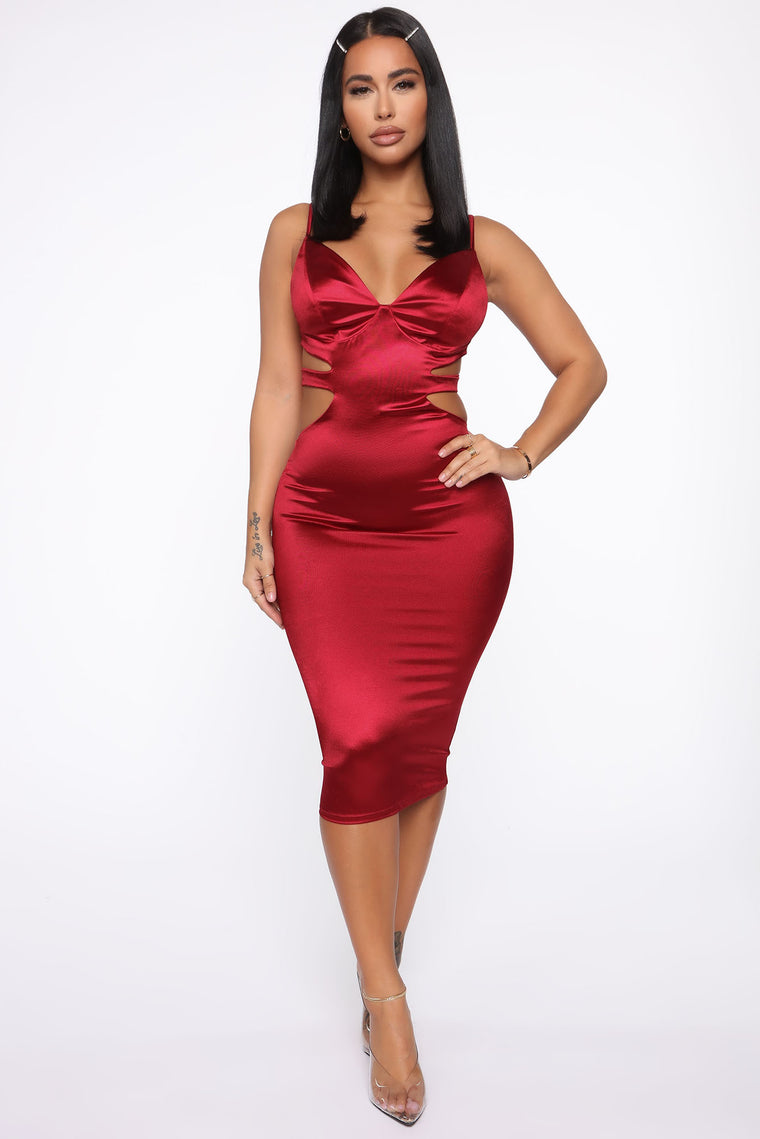 satin midi dress red