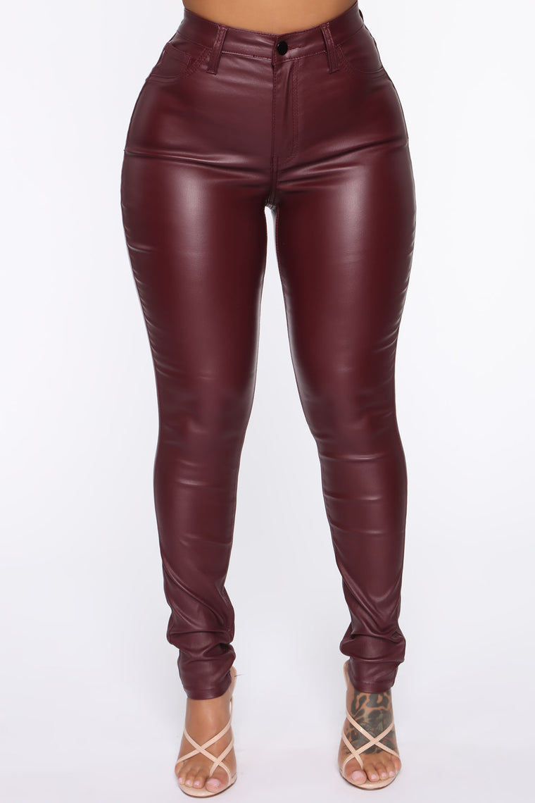 burgundy leather pants