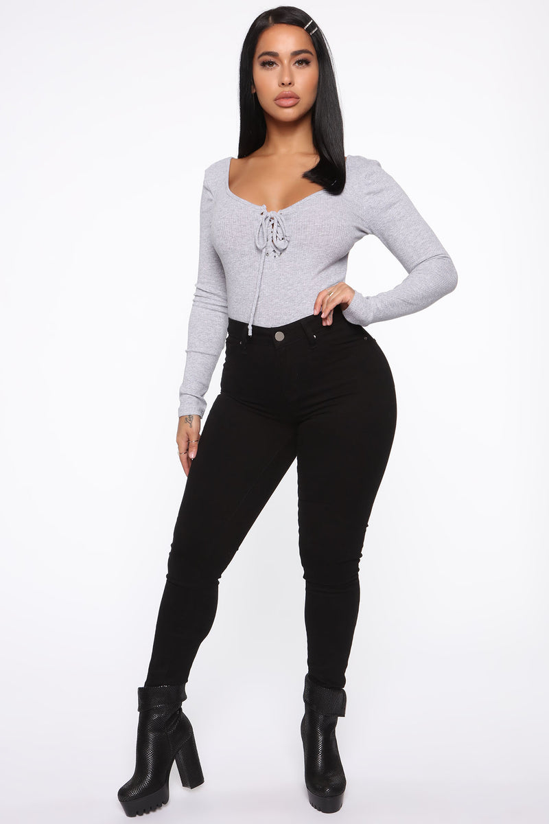 Lace It Up Bodysuit - Heather Grey | Fashion Nova, Bodysuits | Fashion Nova