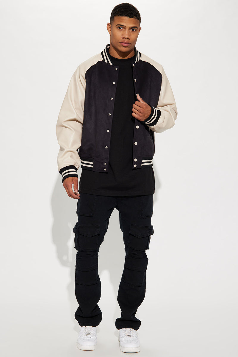 Faux Suede Raglan Varsity Jacket - Black/combo | Fashion Nova, Mens ...