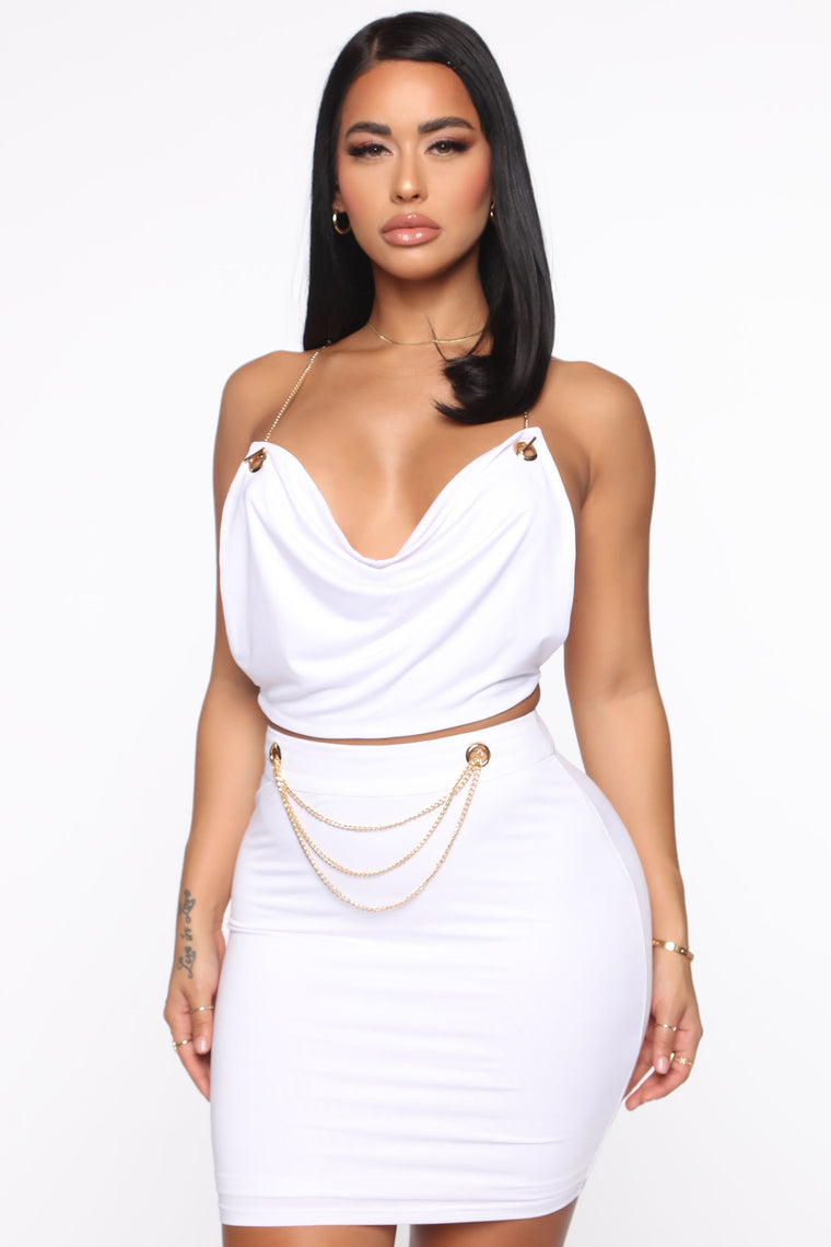 all white skirt set