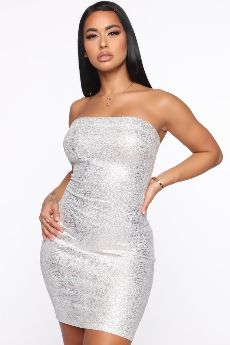 silver dress fashion nova