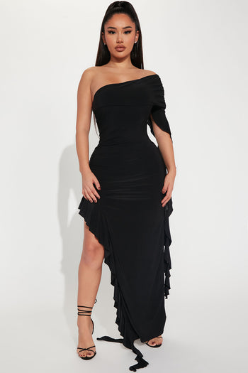 Pretty Lady Ruched Midi Dress - Black, Fashion Nova, Dresses