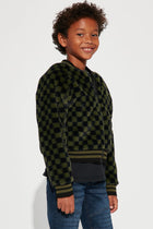 Mini Checkered Life Faux Fur Bomber Jacket - Olive