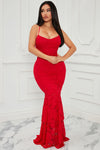 Elegant Lace Maxi Dress - Red