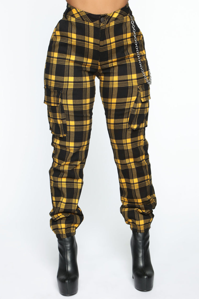 yellow plaid joggers