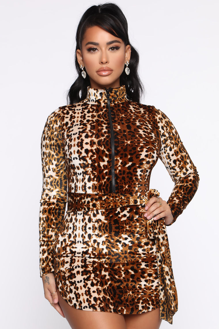 Can't Ease Me Down Leopard Print Dress - Brown, Dresses | Fashion Nova