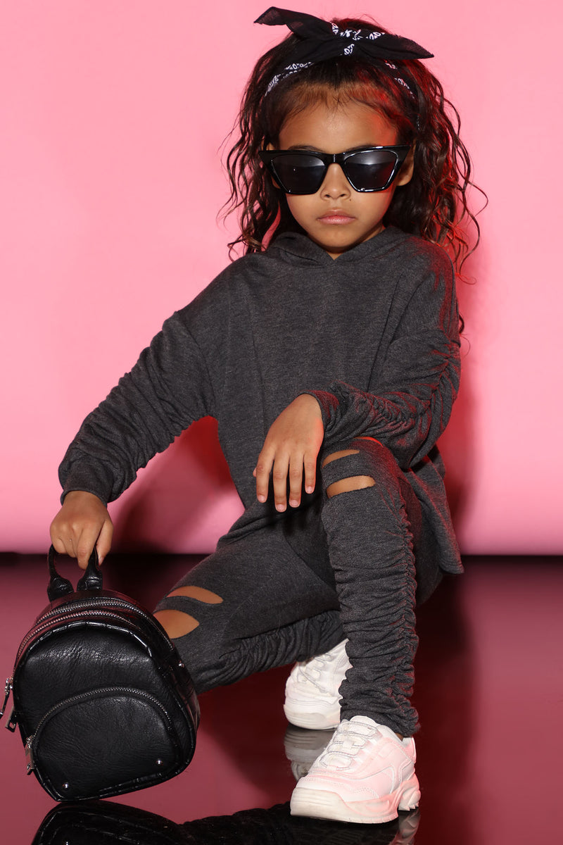 Mini Ready And Ruched Legging Set - Charcoal, Girls | Fashion Nova