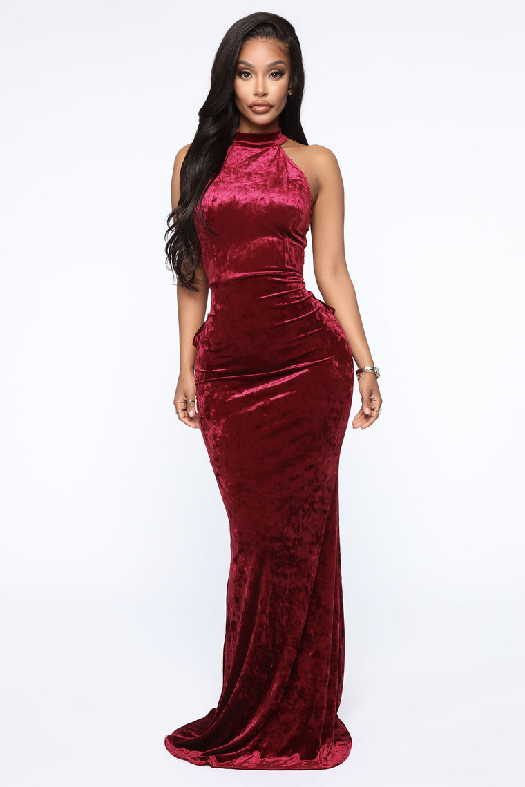 burgundy velvet maxi dress