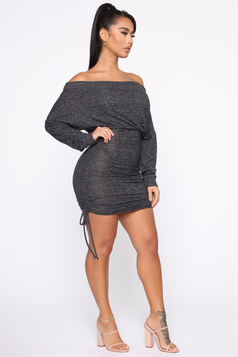 Warm Thoughts Ruched Sweater Dress - Charcoal, Dresses | Fashion Nova