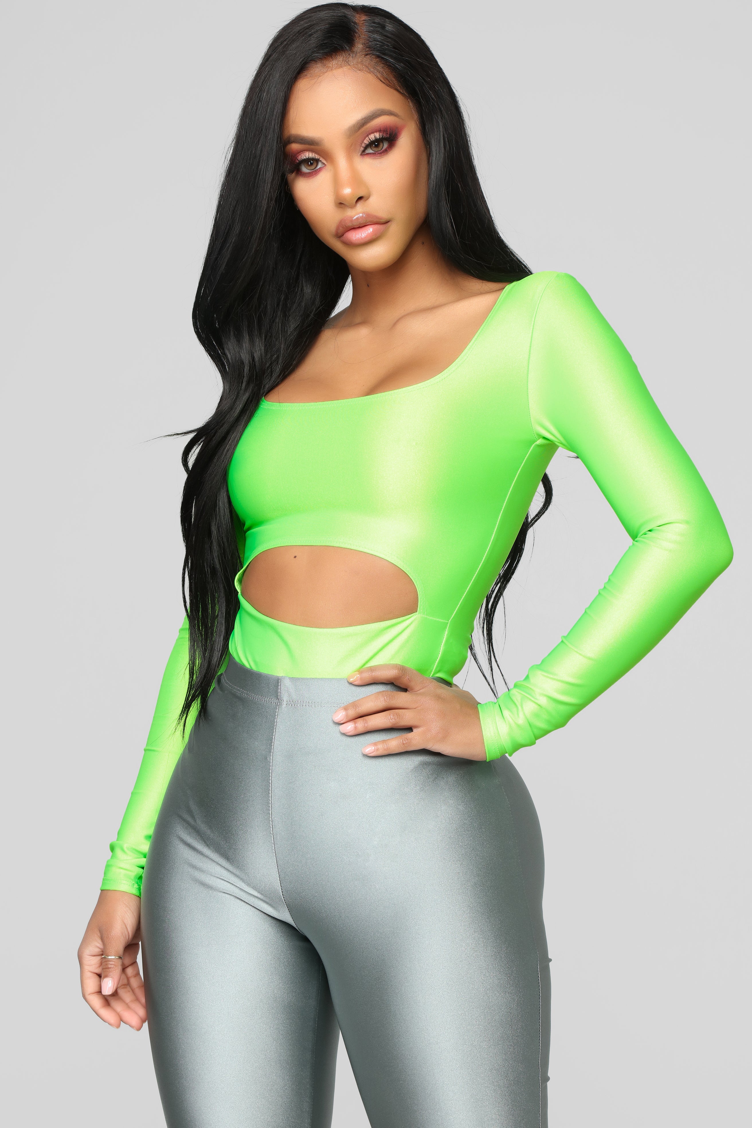 neon green long sleeve bodysuit