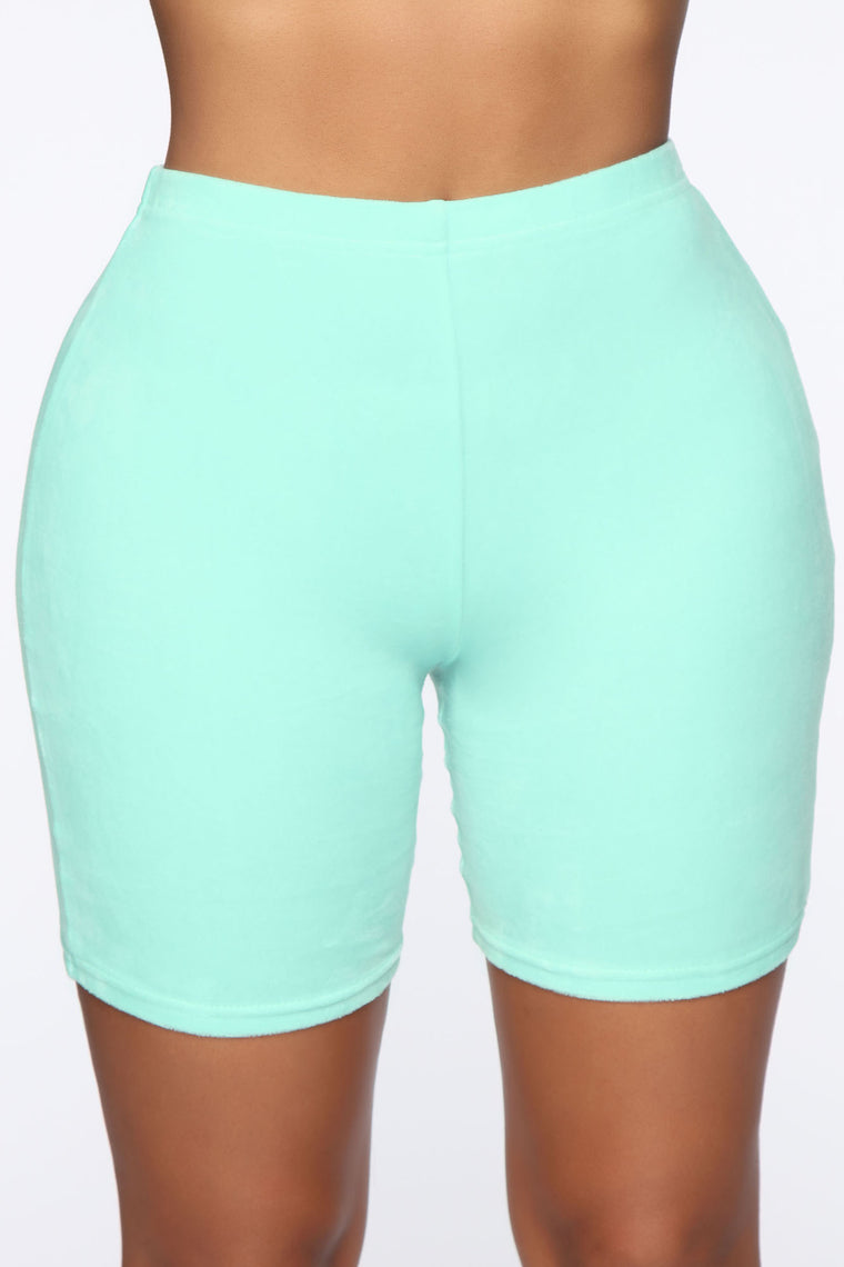 mint green biker shorts