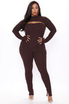 Just For Fun Ribbed Jumpsuit Set - Chocolate