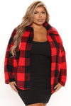 Feels Like Fall Sherpa Shacket - Red/Black