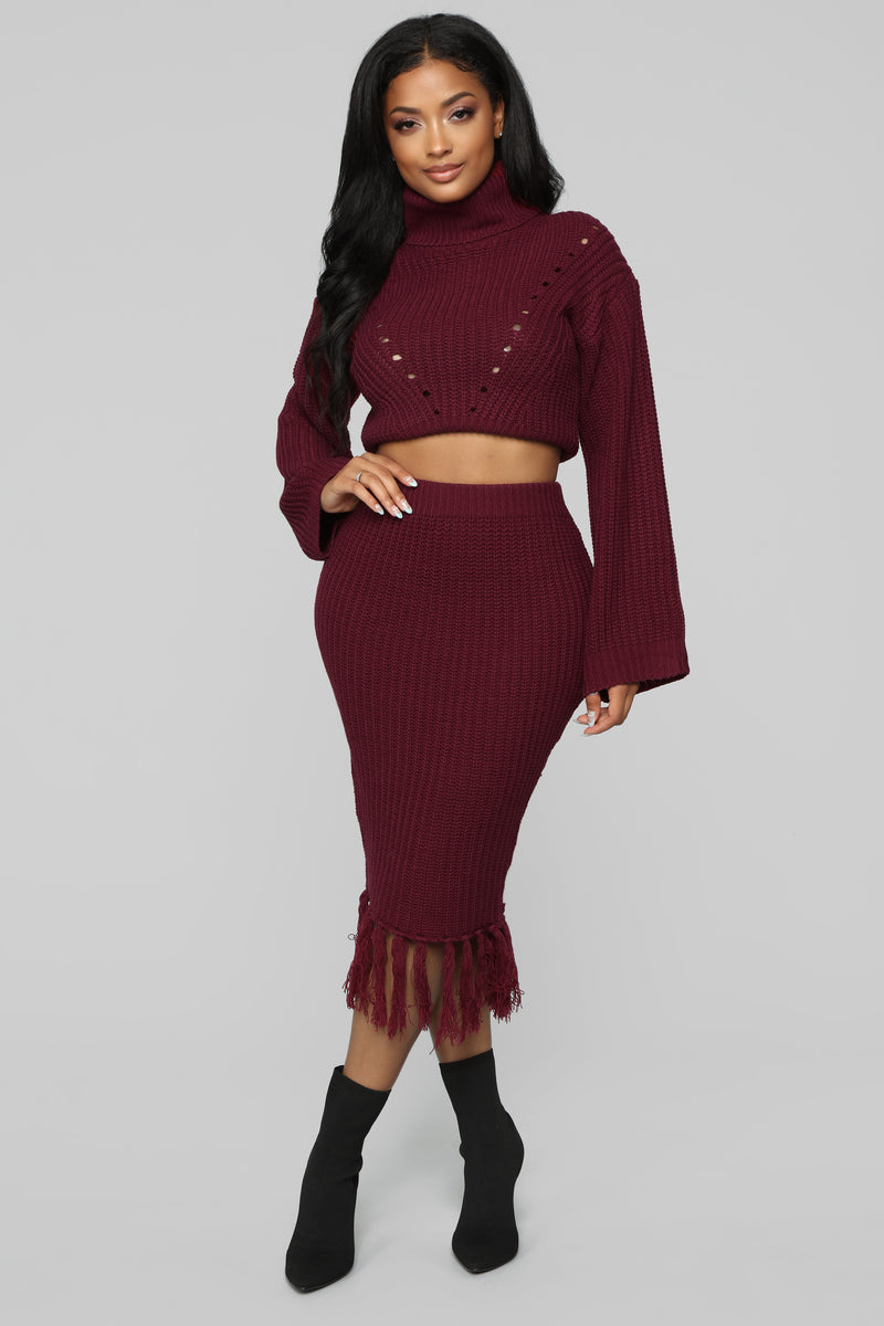 Warm Me Up Skirt Set - Burgundy | Fashion Nova, Matching Sets | Fashion ...