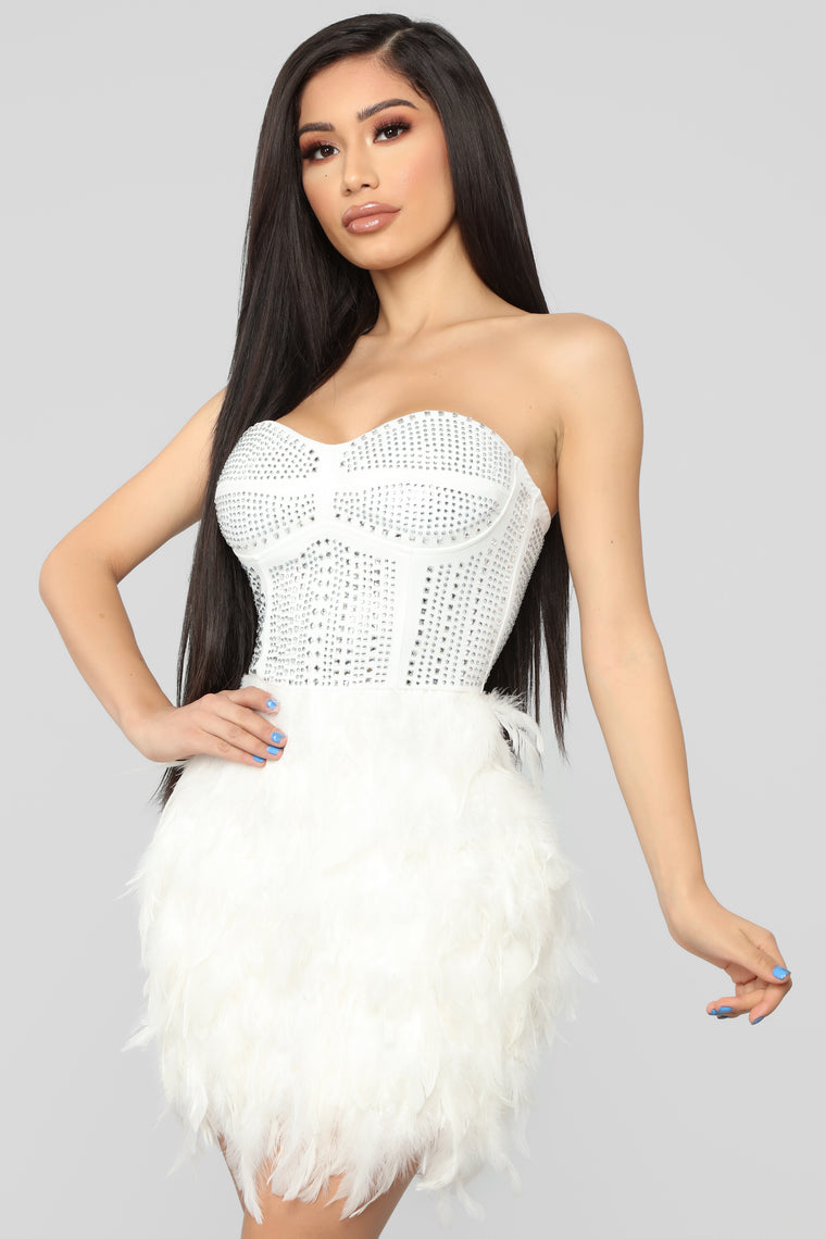 black and white feather dress