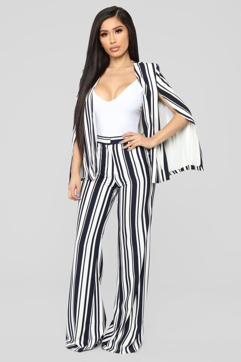 Conference Call Stripe Pant Set - White/Navy | Fashion Nova, Luxe ...