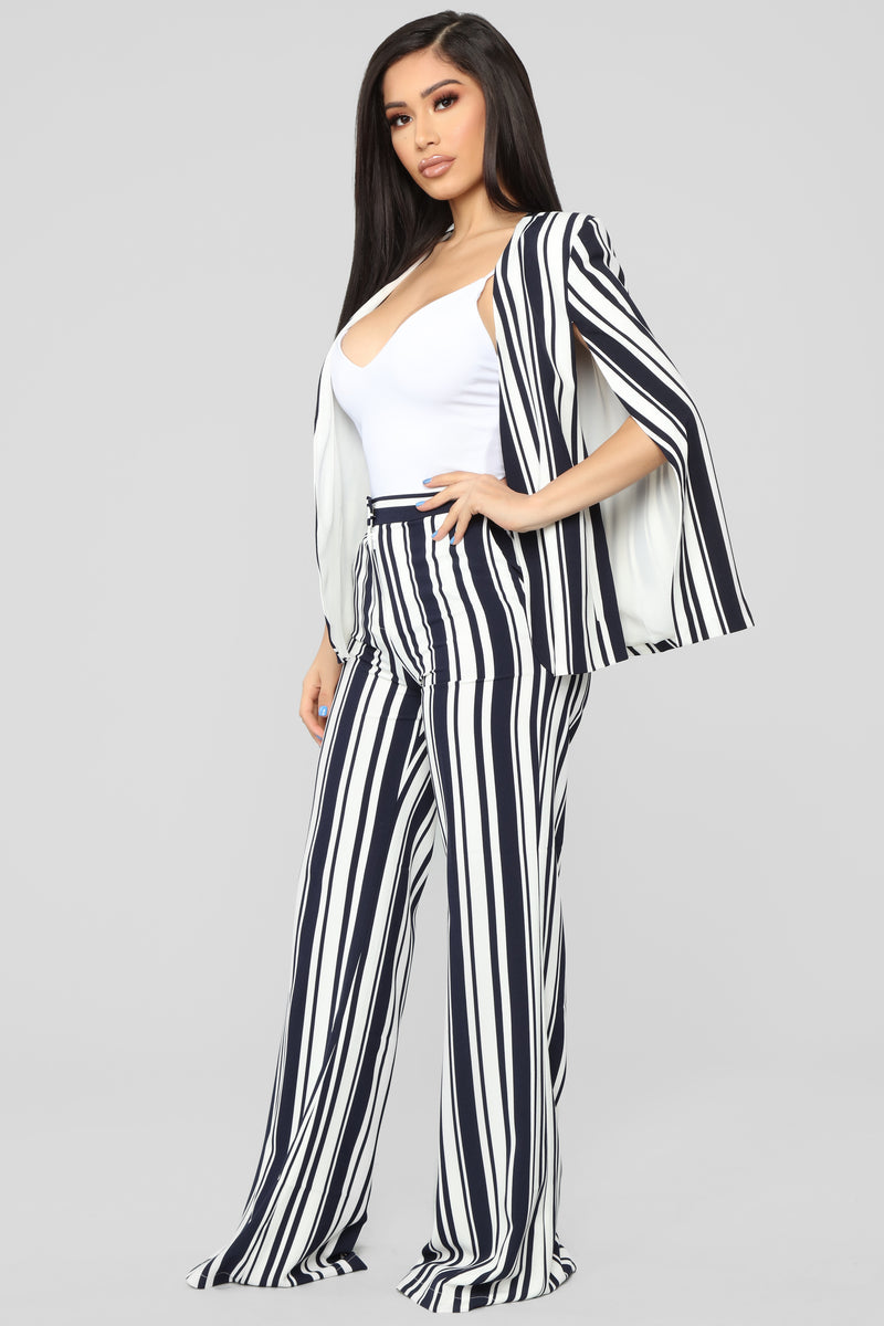 Conference Call Stripe Pant Set - White/Navy | Fashion Nova, Luxe ...