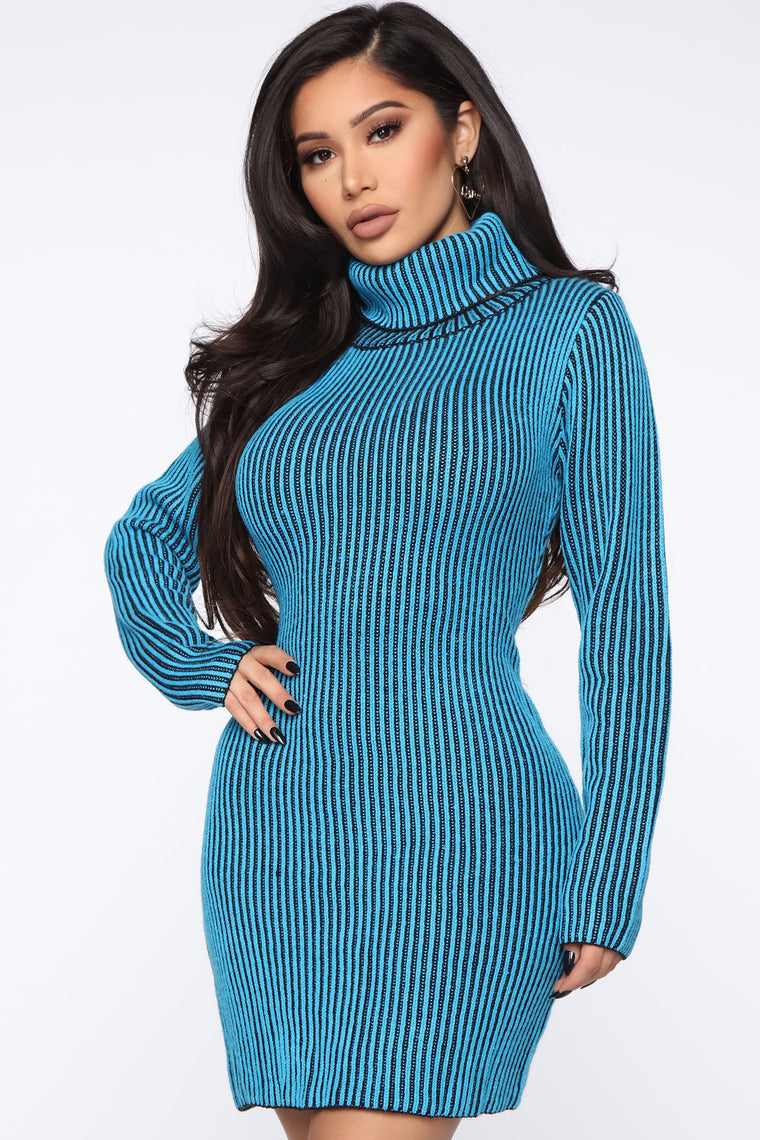 Cozy Comfort Sweater Midi Dress - Blue/combo, Dresses | Fashion Nova