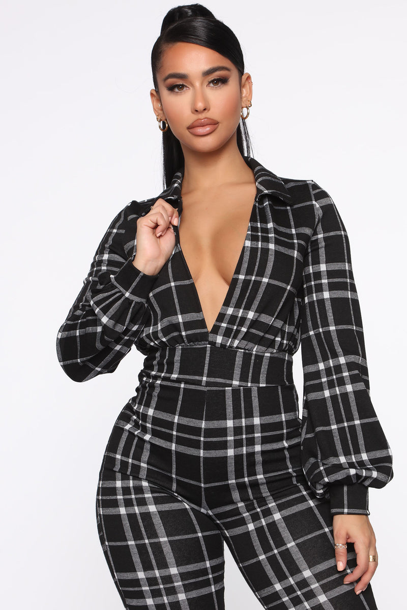 Can't Get By Plaid Jumpsuit - Black/White | Fashion Nova, Jumpsuits ...