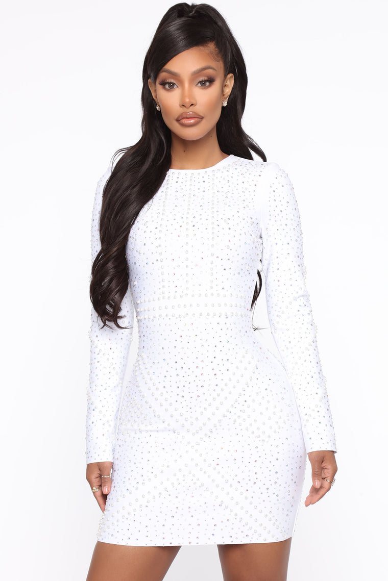 white pearl dress fashion nova