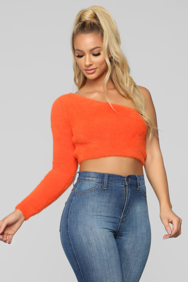 Fuzz What You Heard One Shoulder Sweater - Orange | Fashion Nova ...