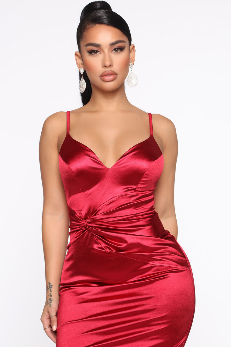 satin midi dress red