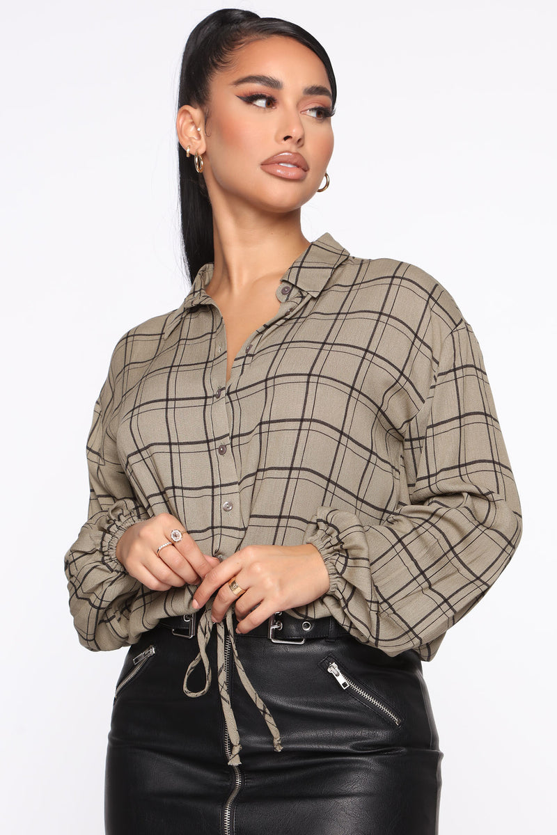 Out My Mind Windowpane Top - Olive | Fashion Nova, Shirts & Blouses ...