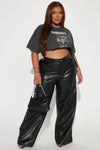 She's So Lucky Faux Leather Cargo Pant - Black