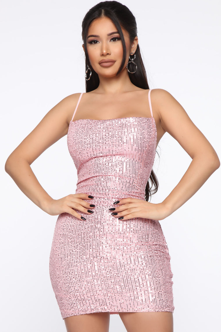 pink sequin dress fashion nova