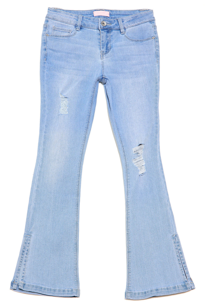 Mini My Way Flare Distressed Jeans - Light Blue Wash | Fashion Nova, Kids  Pants & Jeans | Fashion Nova