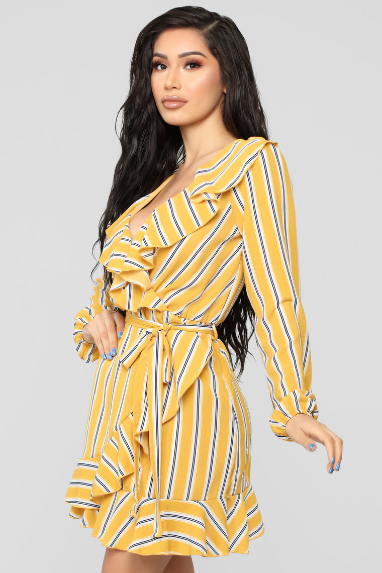CIty Romance Stripe Dress - Mustard/Multi, Dresses | Fashion Nova