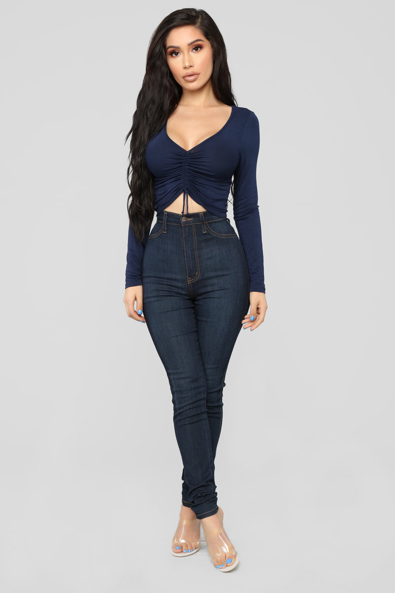 Sierra Ruched Cropped Top - Navy | Fashion Nova, Knit Tops | Fashion Nova